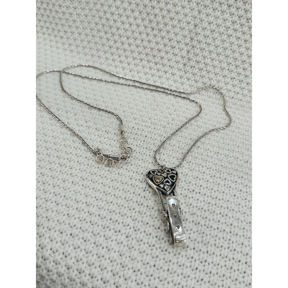 Brighton Heart Clothespin Memo Clip Pendant Necklace Silver Tone 32"